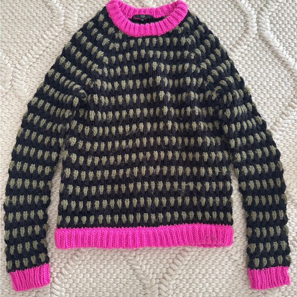 Tibi Black and Pink Patterned Sweater